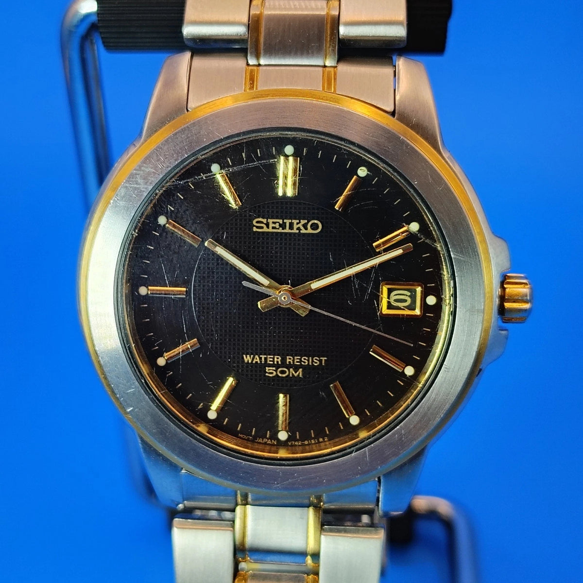 Vintage 1991 Seiko V742-8119 Date Two Tone 38mm Mens Quartz Watch Fully Restored
