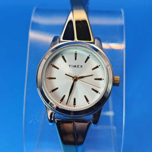 2015 Timex 24mm Two Tone Women's Quartz Watch Stretch Bracelet Near MINT