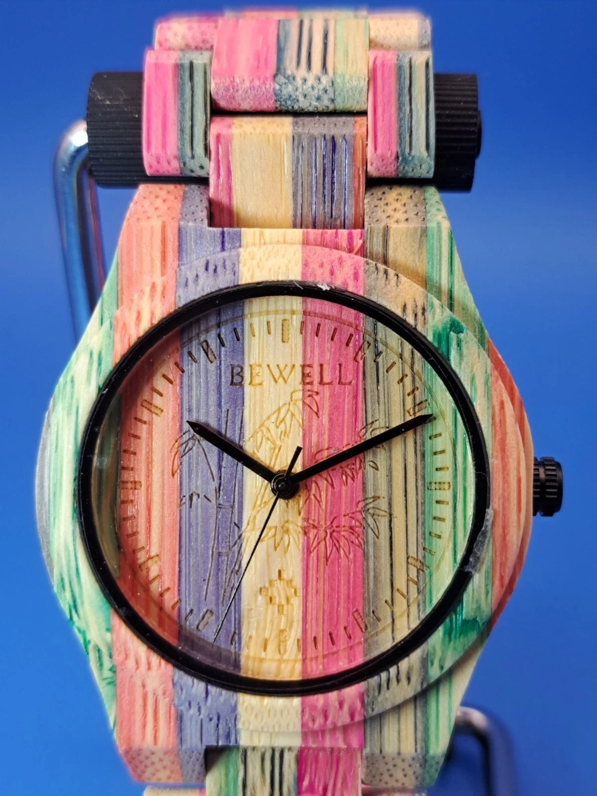 New! 2018 Bewell Natural Wood Rainbow Bamboo 42mm Mens Quartz Watch NOS