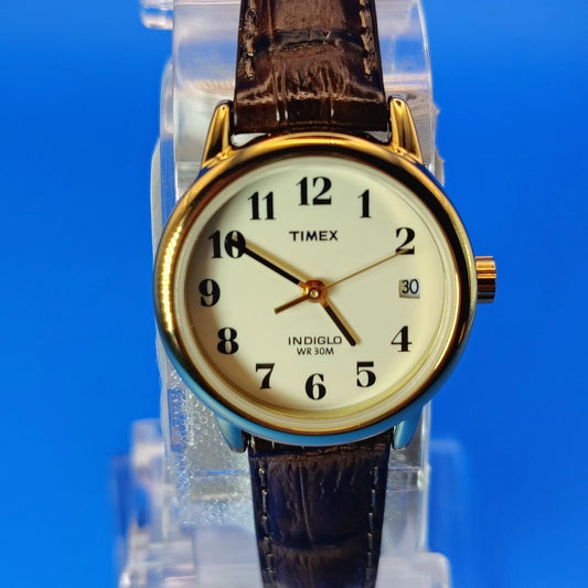 New! Vintage 2012 Timex Easy Reader Date 25mm Women's Quartz Watch Leather NOS