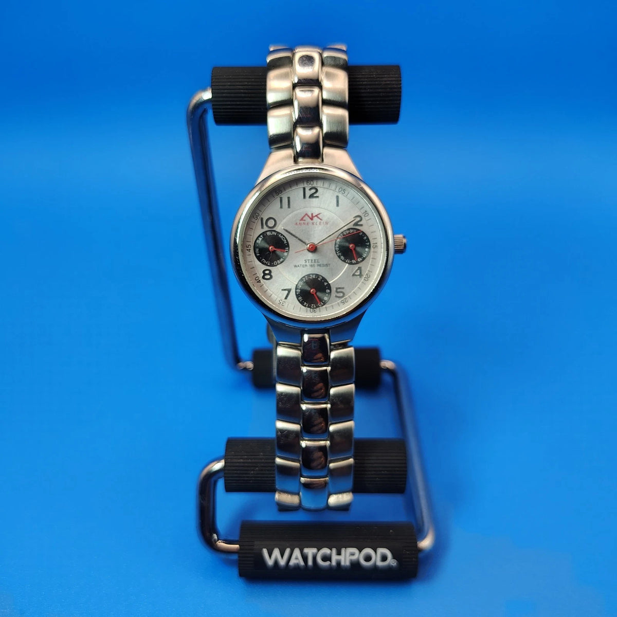 Vintage 1997 Anne Klein 10/6185 Day-Date 28mm Women's Quartz Watch Solid SS