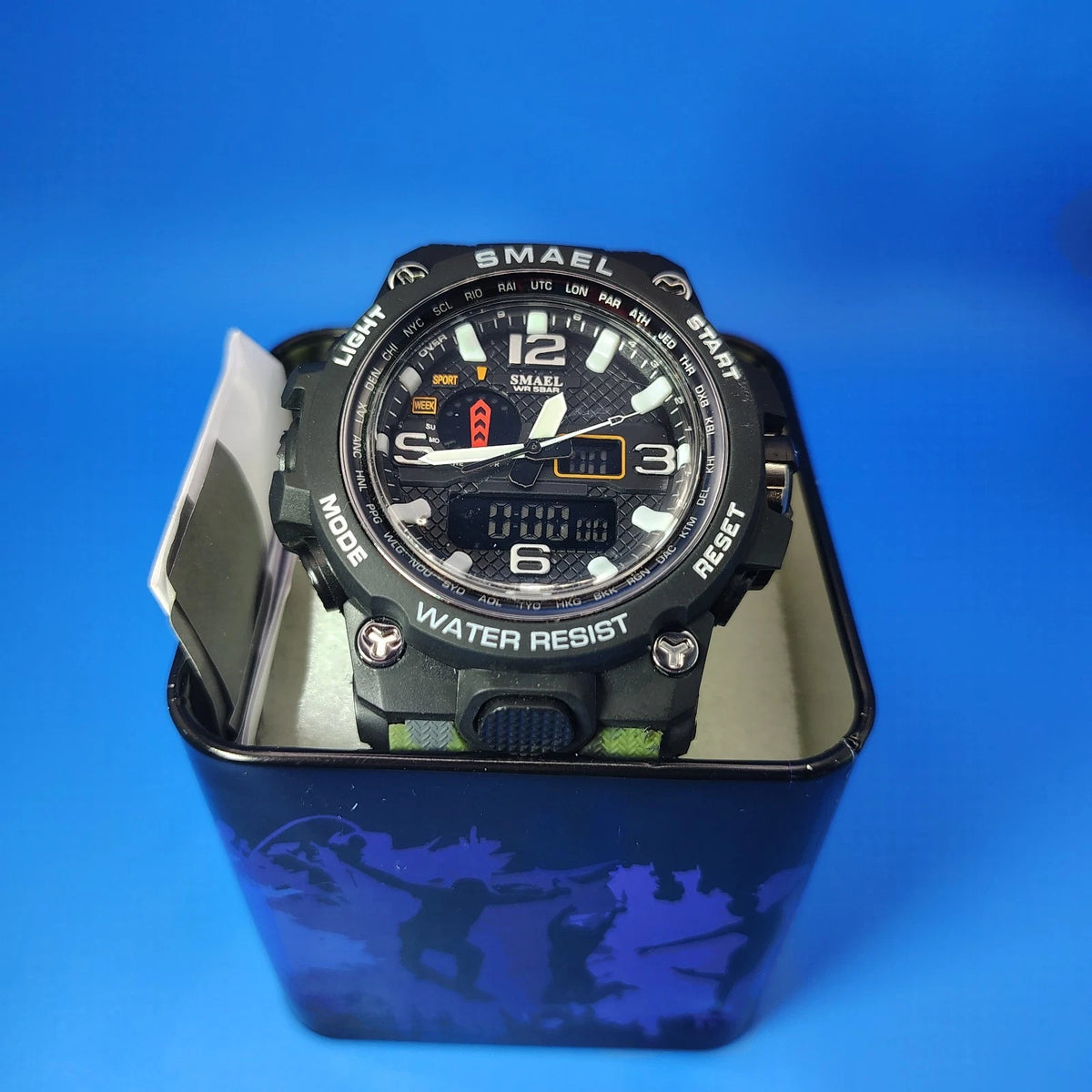 Smael War Hammer Camo 47 mm Dual Time Ani-Digi Military Mens Quartz Watch New