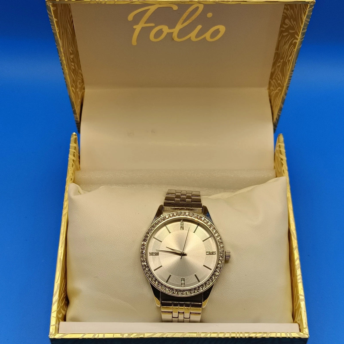 Vintage Folio 38mm Women's Quartz Fashion Watch Rhinestone Bezel New W/ Box