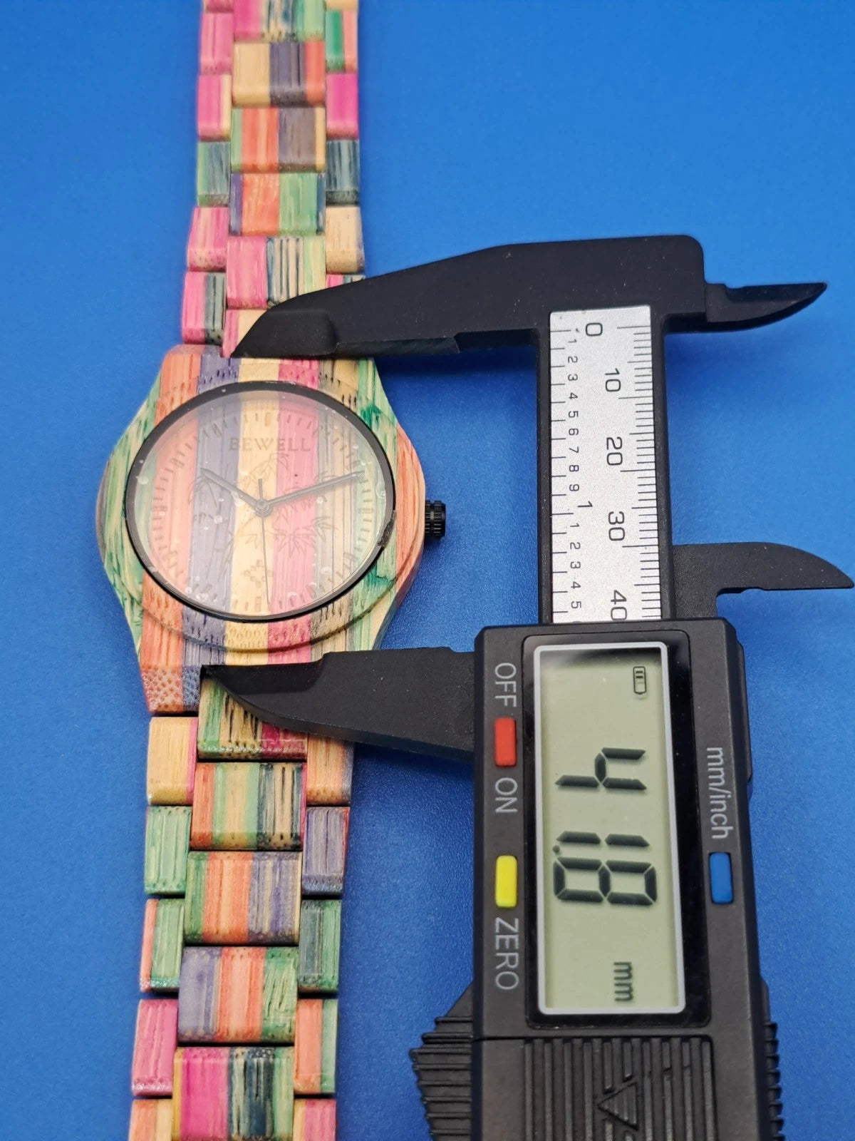 New! 2018 Bewell Natural Wood Rainbow Bamboo 42mm Mens Quartz Watch NOS