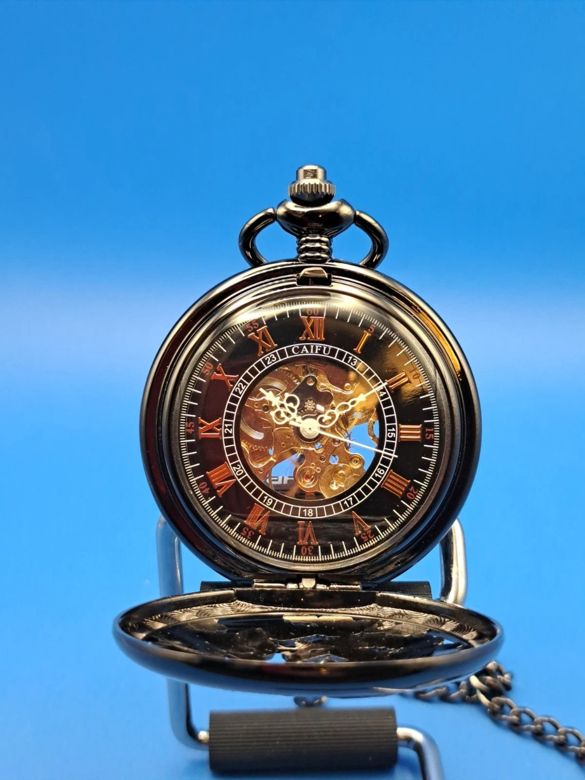 Vintage 2016 Caifu Men's Mechanical Dragon Skeleton Pocket Watch Restored