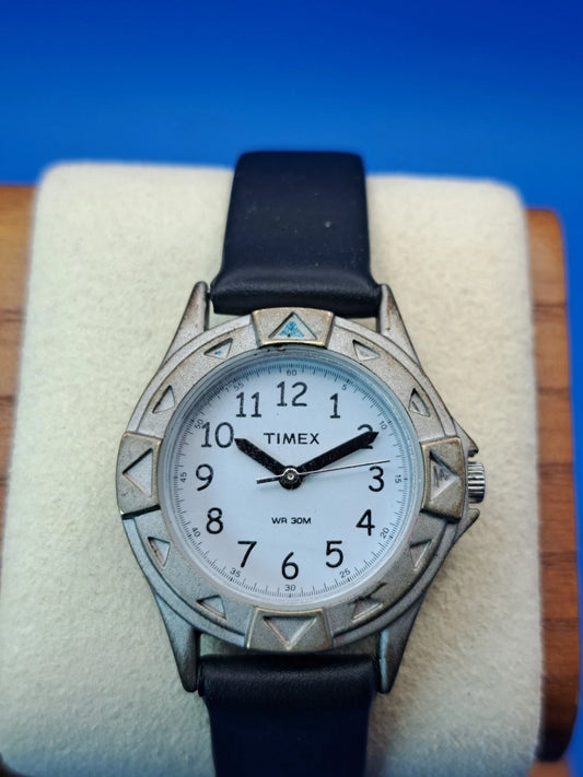 Vintage 1995 Timex 27mm Women's Quartz Field Watch New Leather Strap Restored