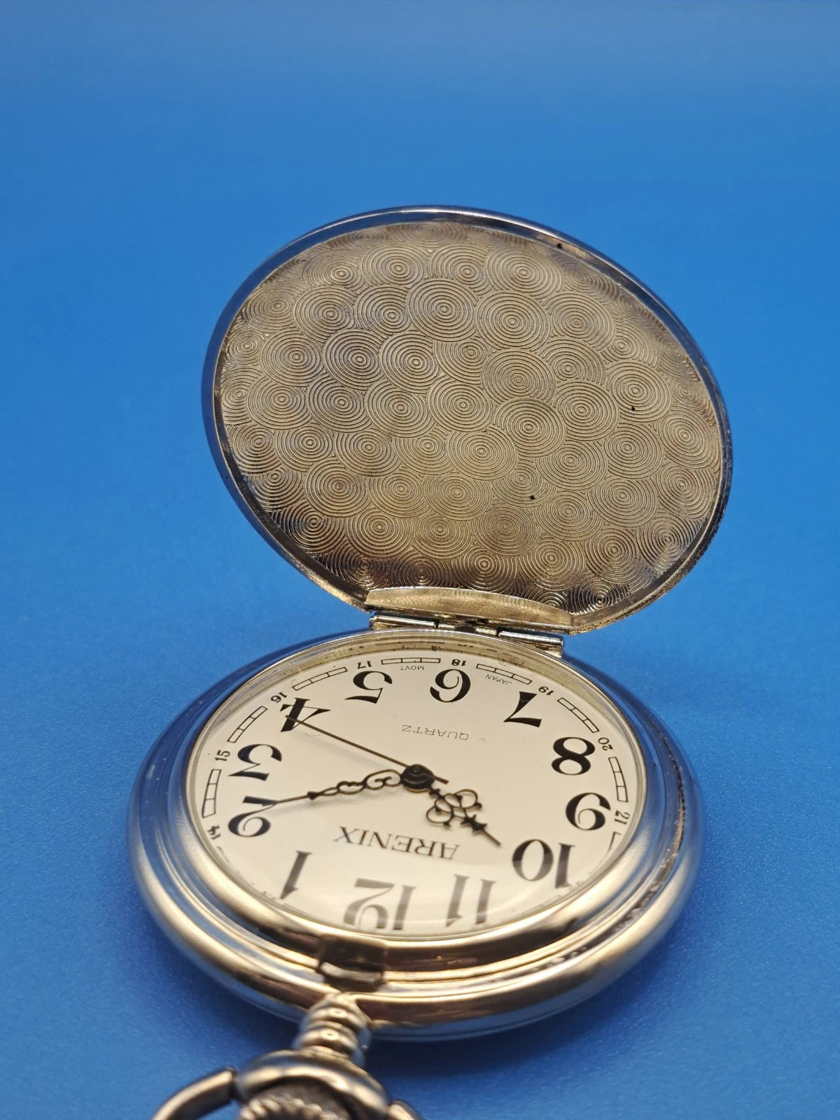 Vintage 2005 Arenix Hunter Engraved 46mm Mens Pocket Watch With Chain Restored