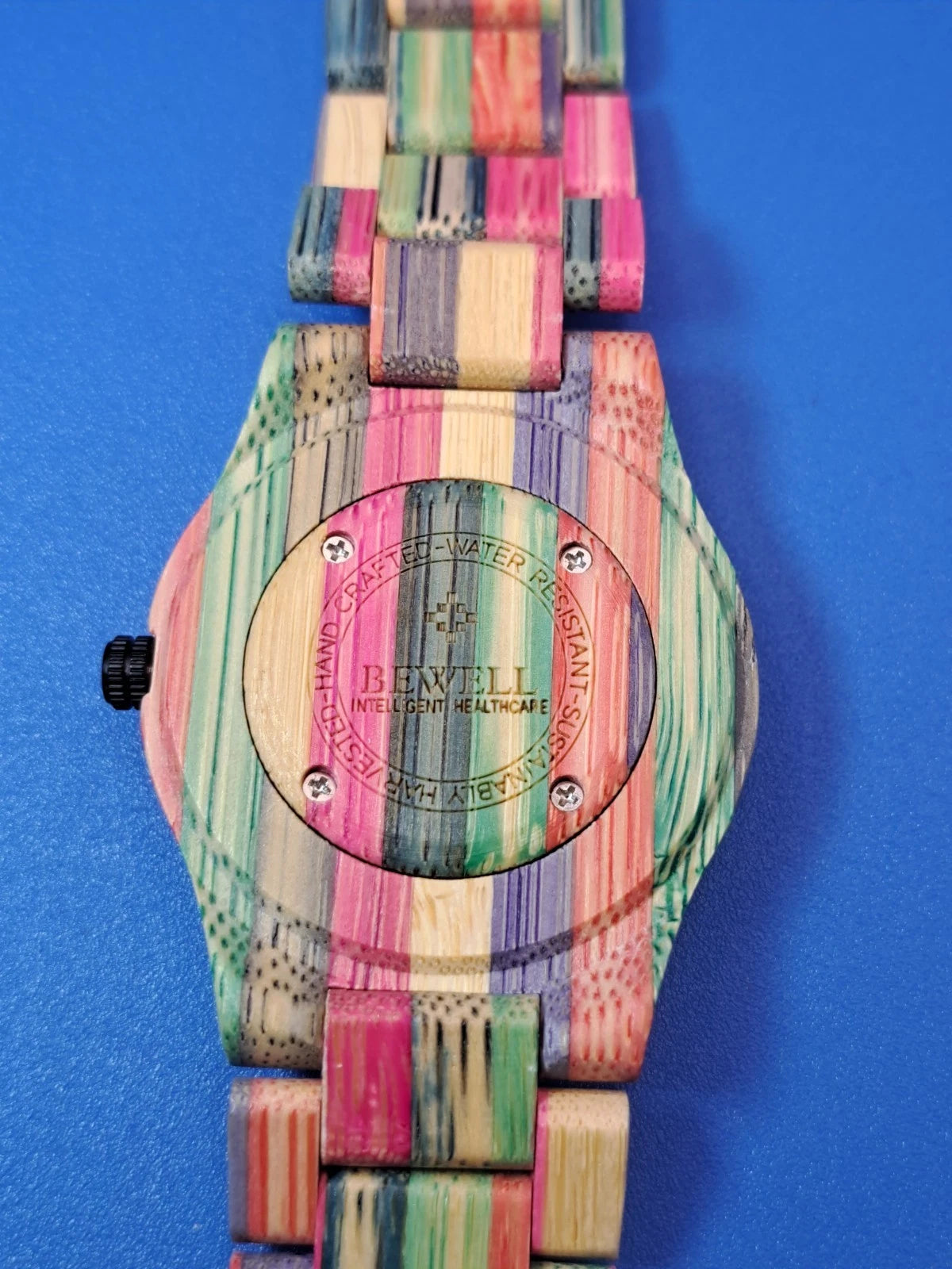 New! 2018 Bewell Natural Wood Rainbow Bamboo 42mm Mens Quartz Watch NOS