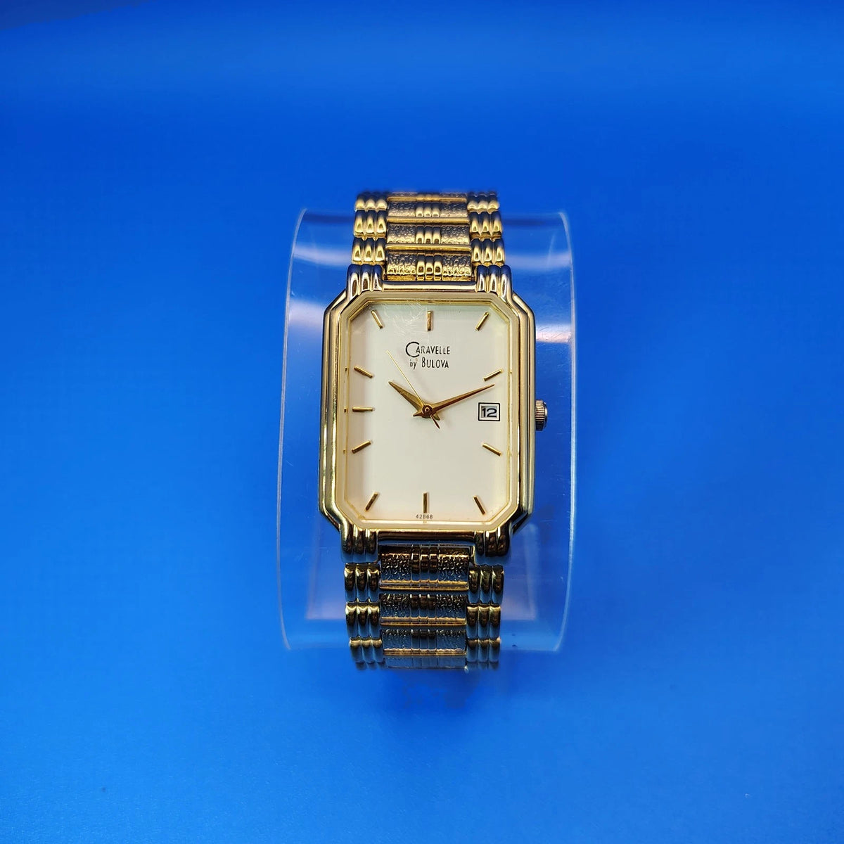 Vintage 1994 Caravelle by Bulova 42868 Tank Date 29mm Women's Quartz Watch