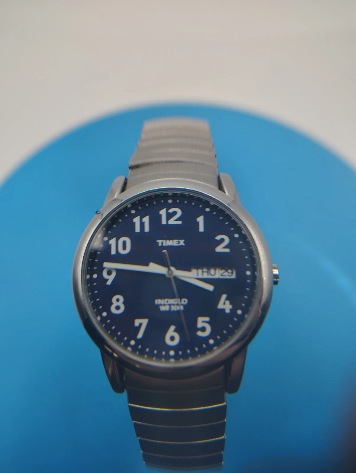 Timex INDIGLO Mens Quartz Watch Blue Dial Stainless Steel Near Mint