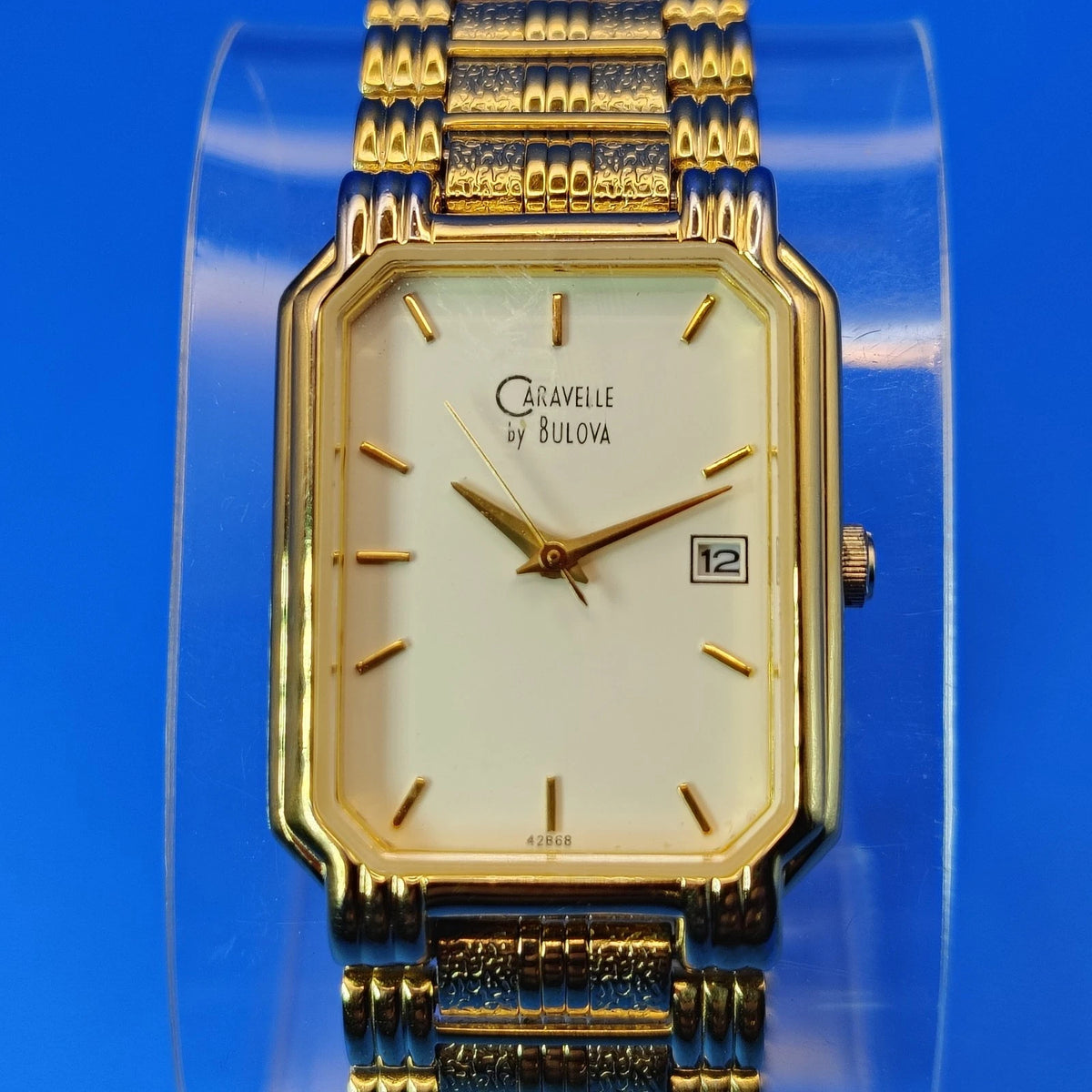 Vintage 1994 Caravelle by Bulova 42868 Tank Date 29mm Women's Quartz Watch