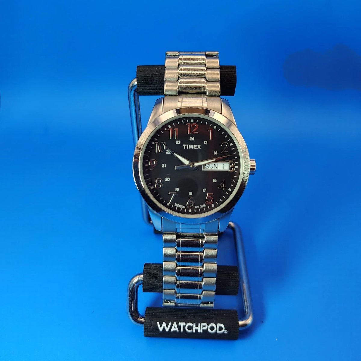 2018 Timex Mens Day-Date Black Dial Quartz Watch Stainless Steel Fully Restored