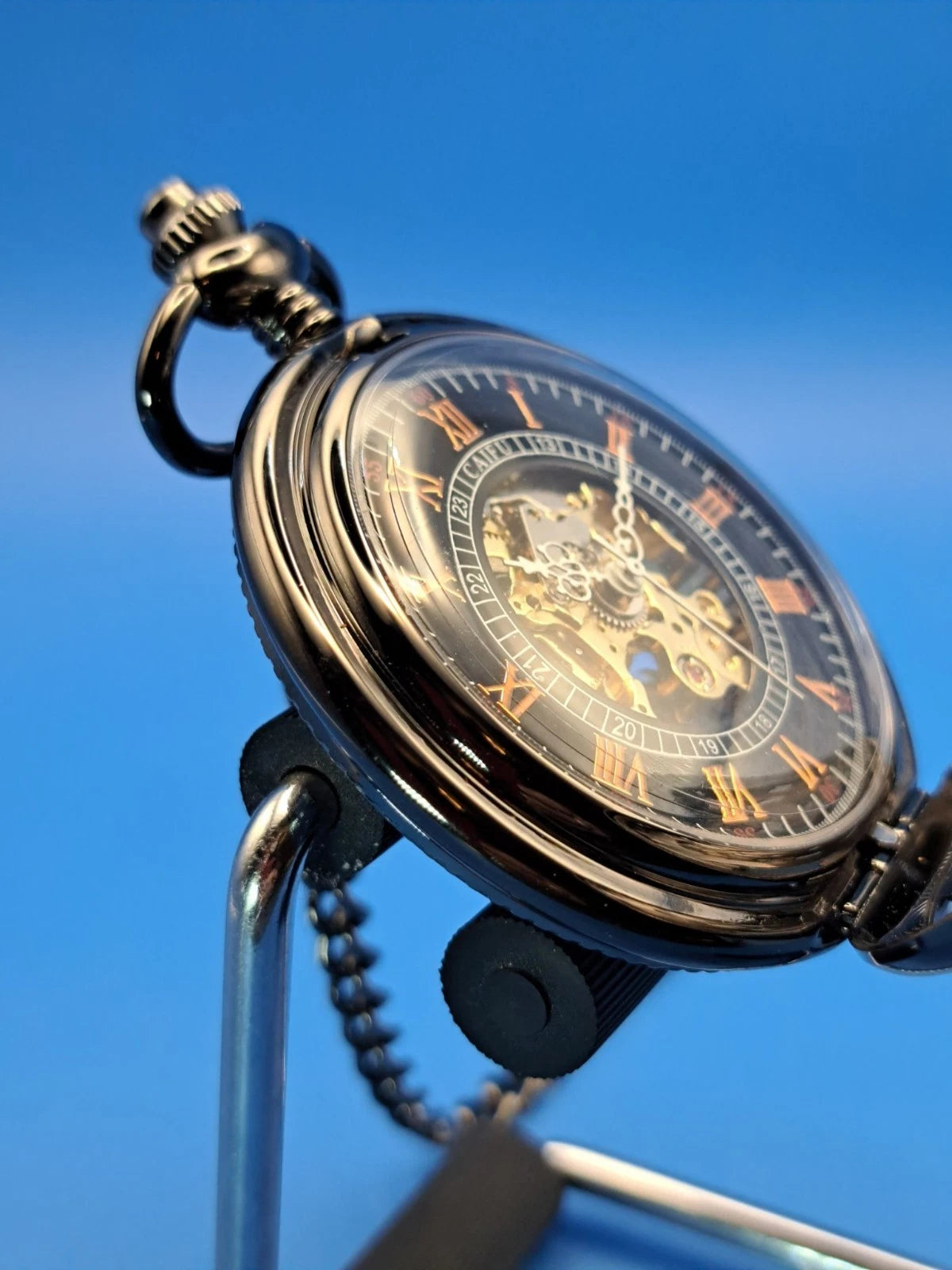 Vintage 2016 Caifu Men's Mechanical Dragon Skeleton Pocket Watch Restored