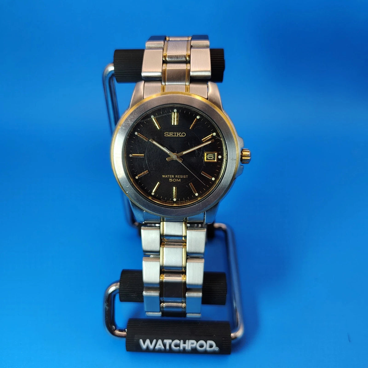 Vintage 1991 Seiko V742-8119 Date Two Tone 38mm Mens Quartz Watch Fully Restored