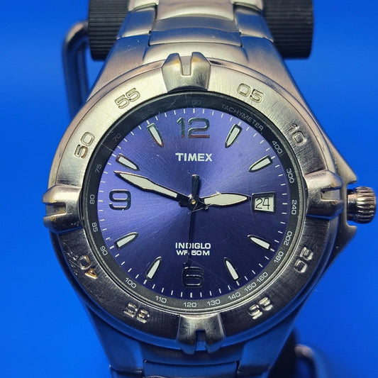 Vintage 2003 Timex Indiglo Date 38mm Mens Quartz Watch Solid SS Fully Restored