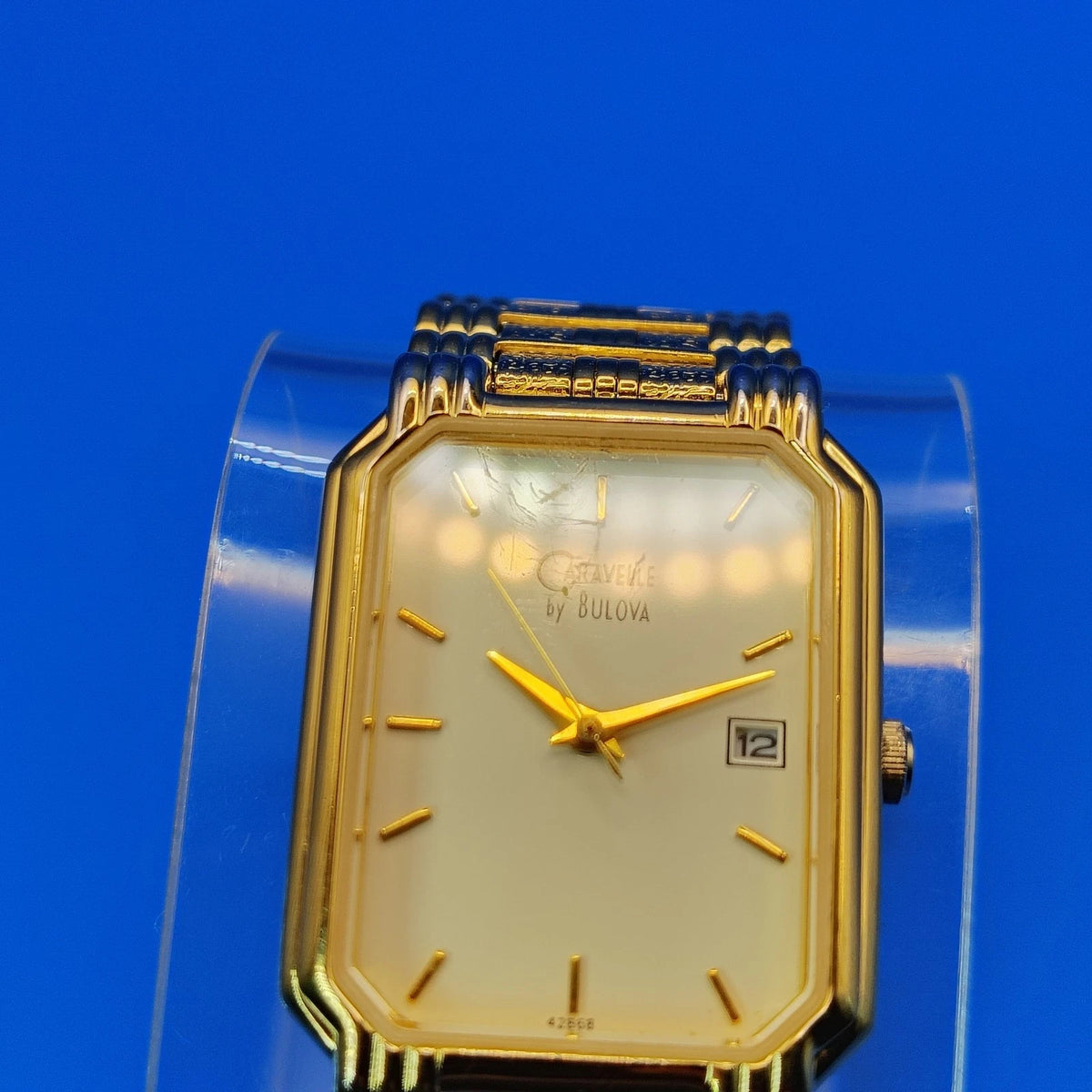 Vintage 1994 Caravelle by Bulova 42868 Tank Date 29mm Women's Quartz Watch