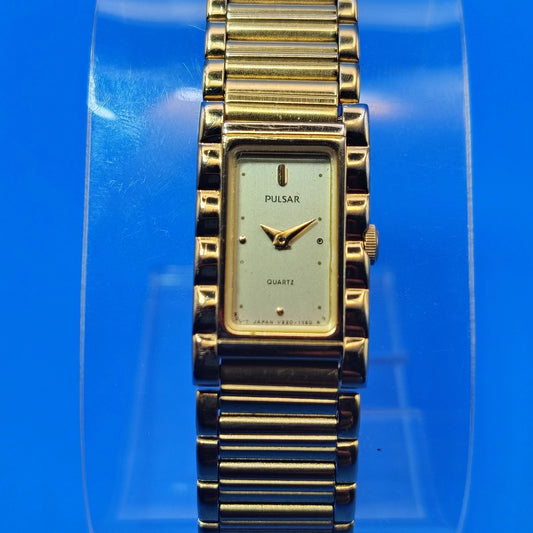 Vintage 1990 Pulsar Ivory V220 Tank Japan Movt 20mm Women's Quartz Watch Restored