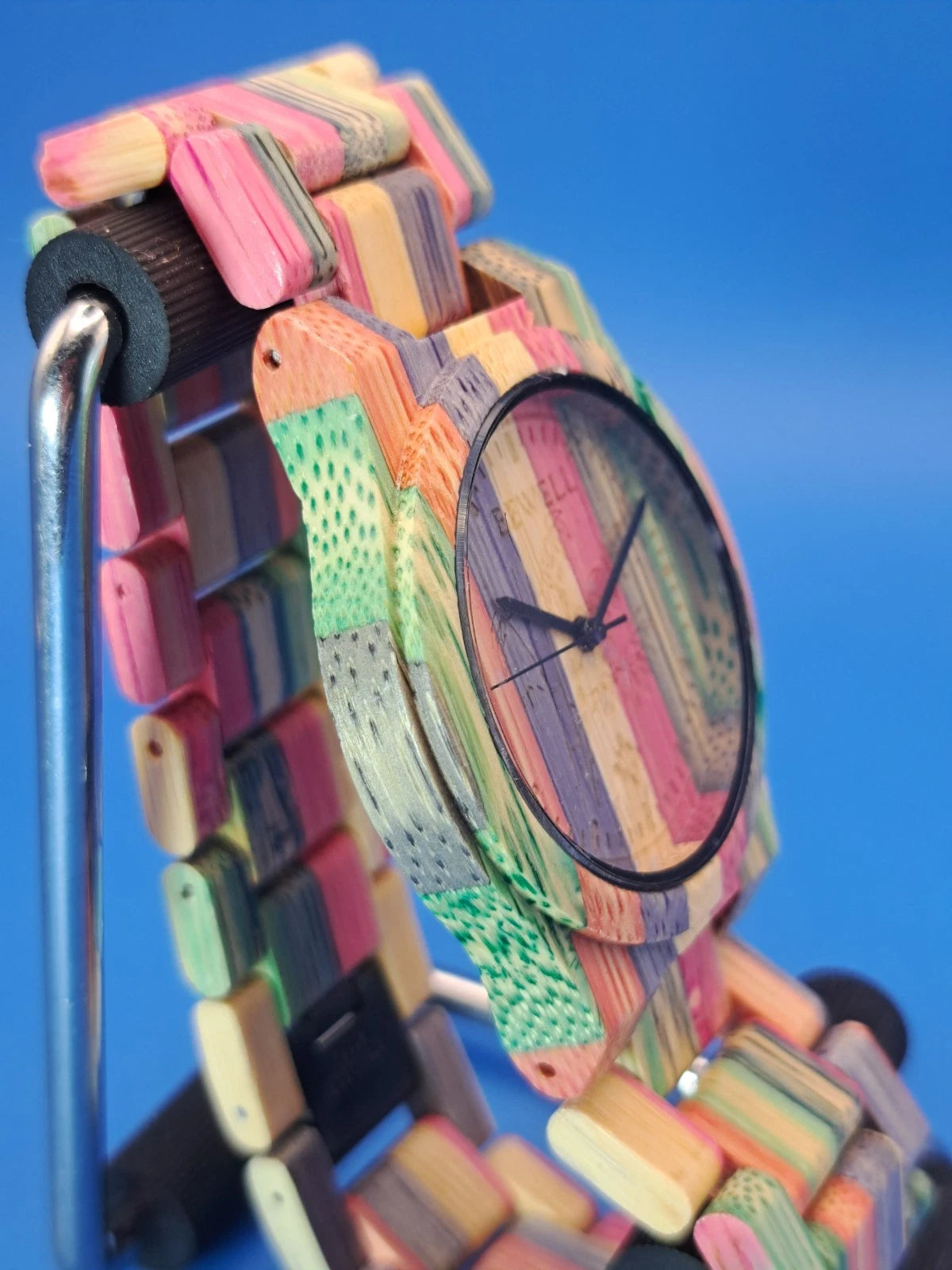 New! 2018 Bewell Natural Wood Rainbow Bamboo 42mm Mens Quartz Watch NOS