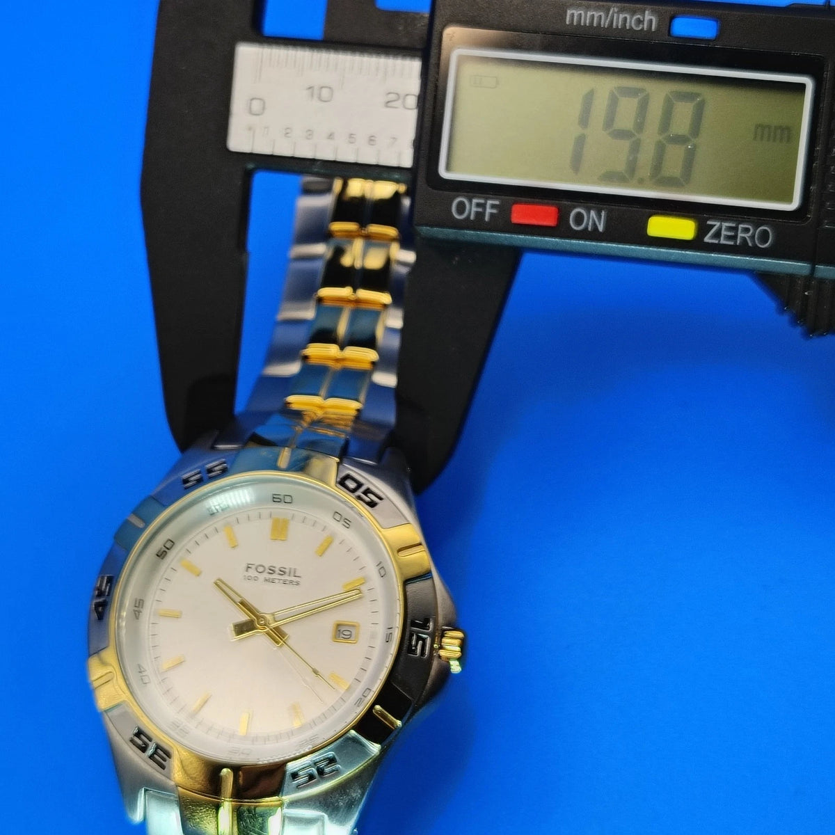 New! Vintage 2001 Fossil PR-5340 Two Tone Date 40mm Mens Quartz Watch Full Set