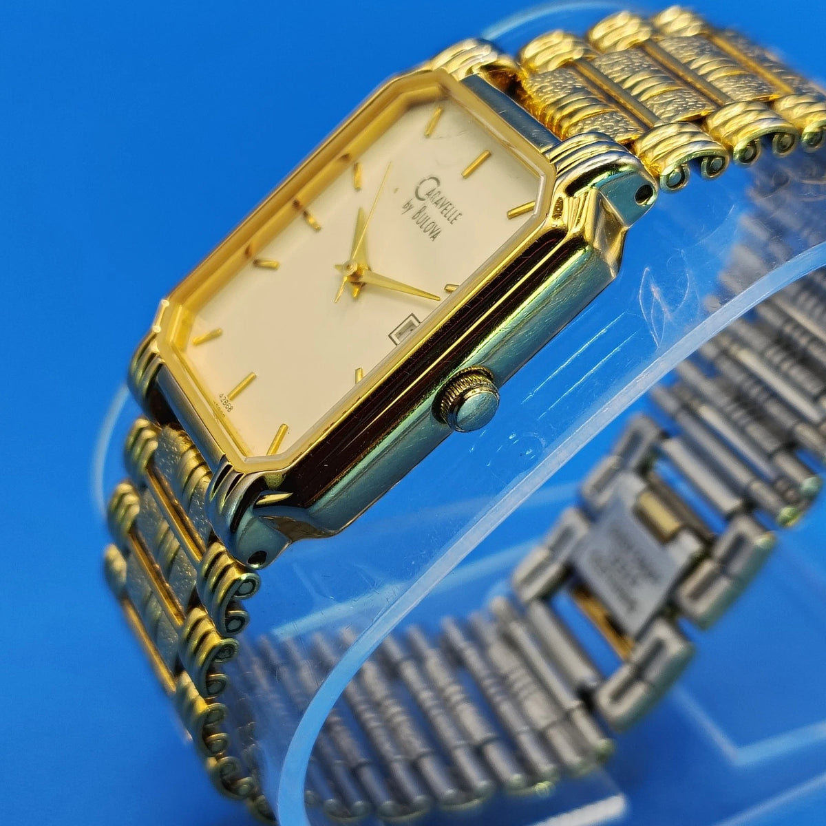 Vintage 1994 Caravelle by Bulova 42868 Tank Date 29mm Women's Quartz Watch