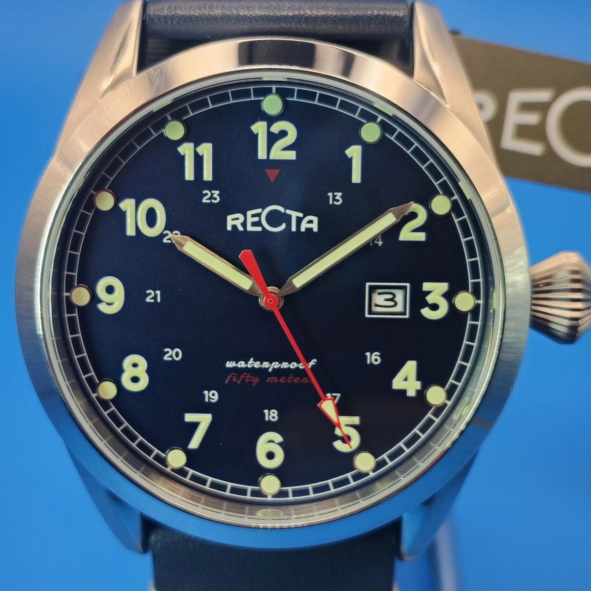 New! 2020 Recta Date 45mm Mens Quartz Watch Full Box Set Papers Tag NOS