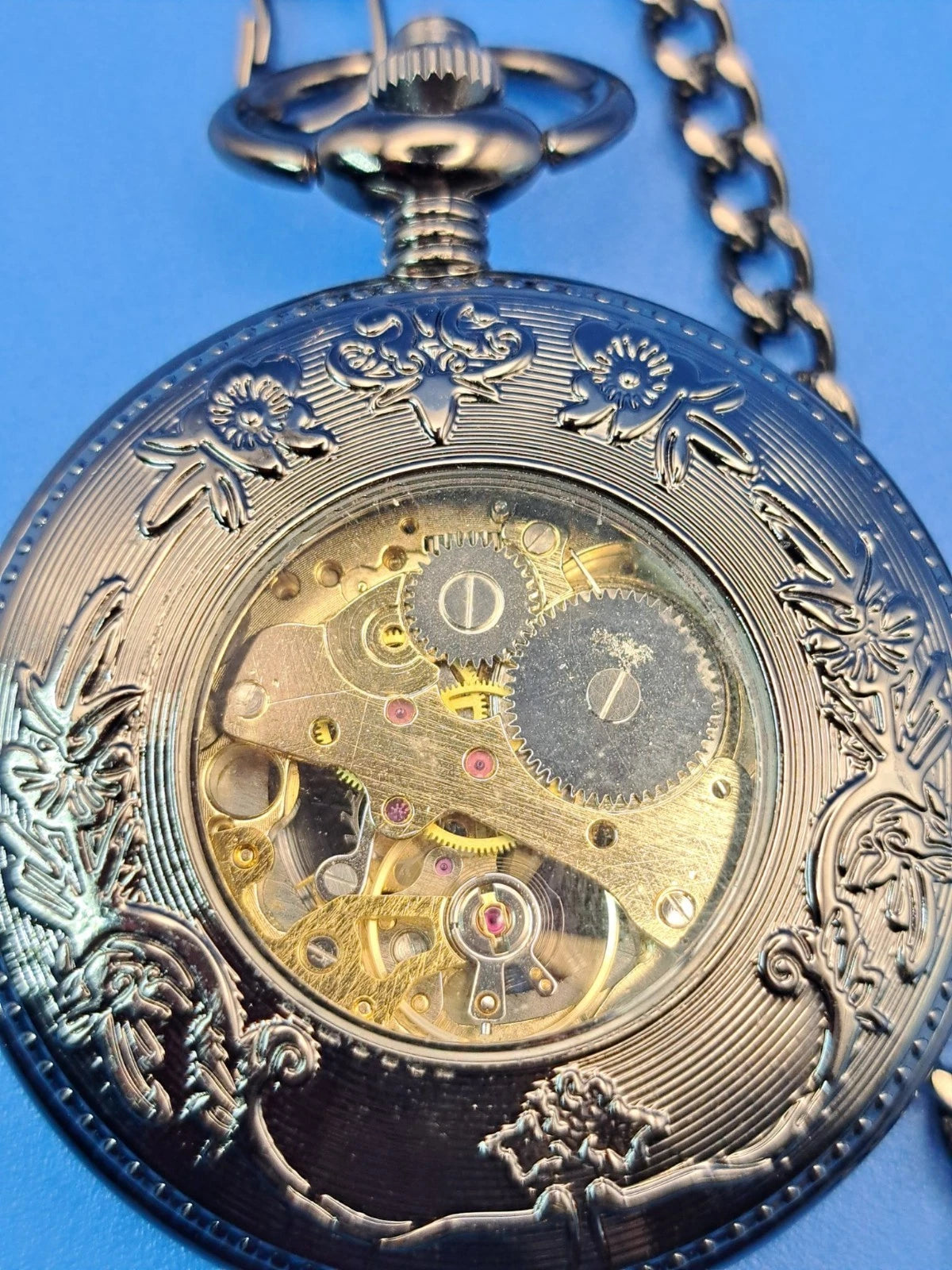 Vintage 2016 Caifu Men's Mechanical Dragon Skeleton Pocket Watch Restored