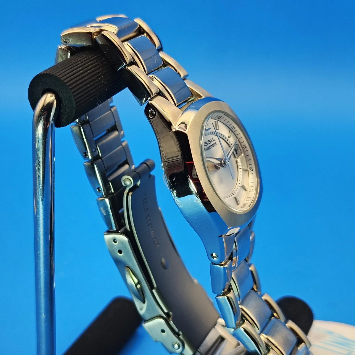 New! Vintage 2010 Fossil Blue Date AM3918 26mm Women's Quartz Watch Full Set NOS