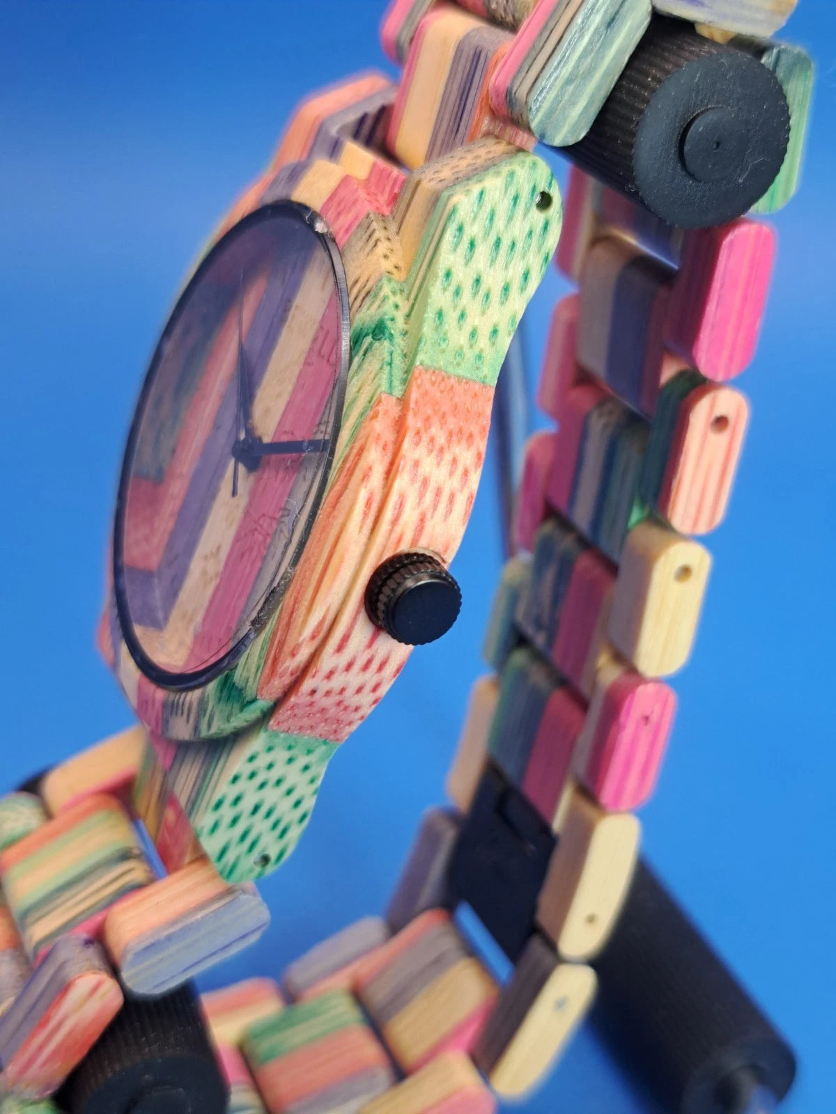 New! 2018 Bewell Natural Wood Rainbow Bamboo 42mm Mens Quartz Watch NOS
