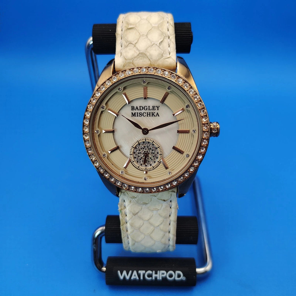 Vintage 2006 Bradgley Mischka Mother of Pearl 40mm Women's Watch Snake Skin Strap