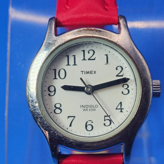Vintage 2002 Timex Indiglo 23mm Women's Quartz Watch New Red Leather Strap