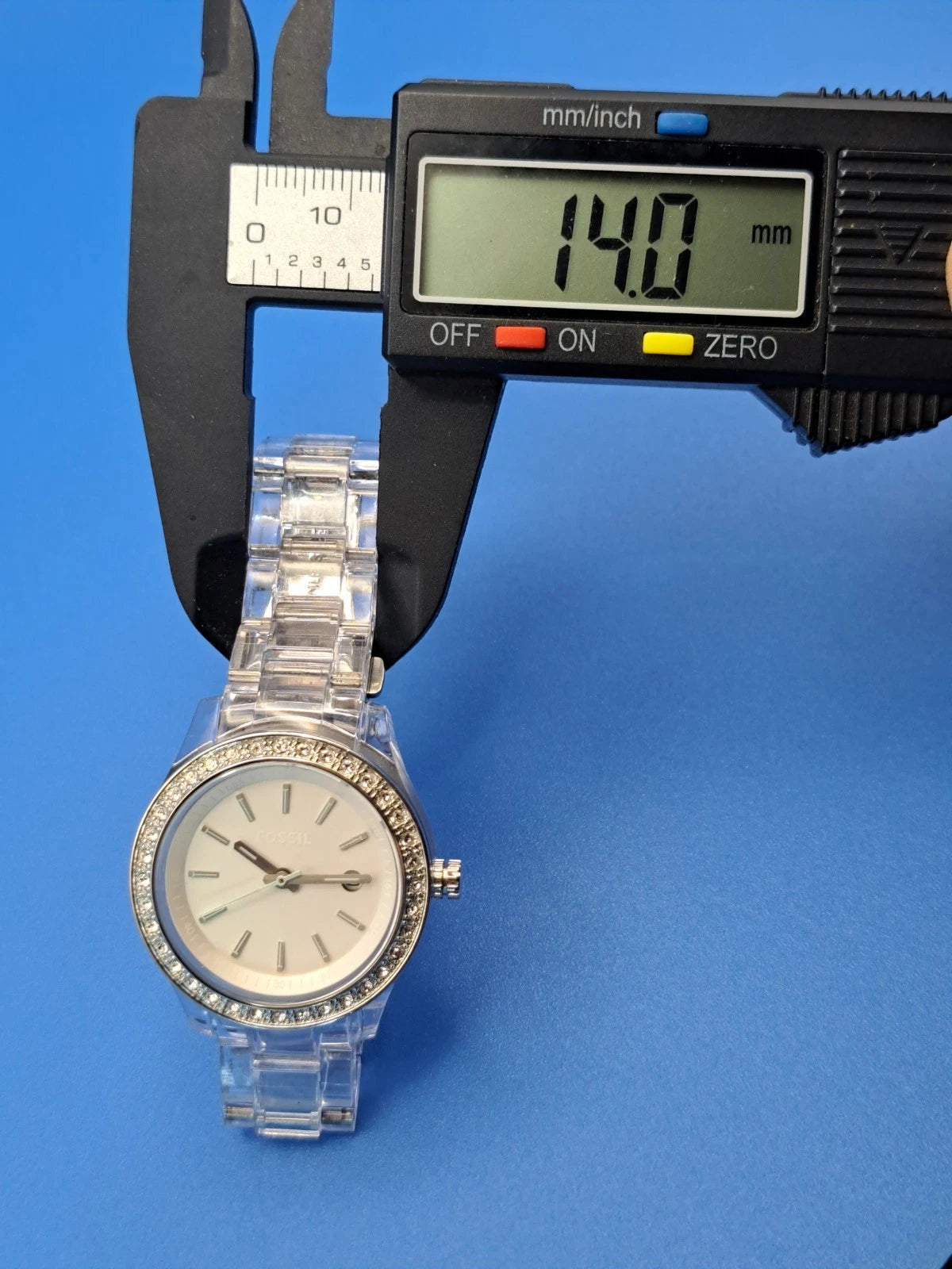Vintage 2009 Fossil Crystal Clear Date Acrylic 39mm Women's Quartz Watch Restored