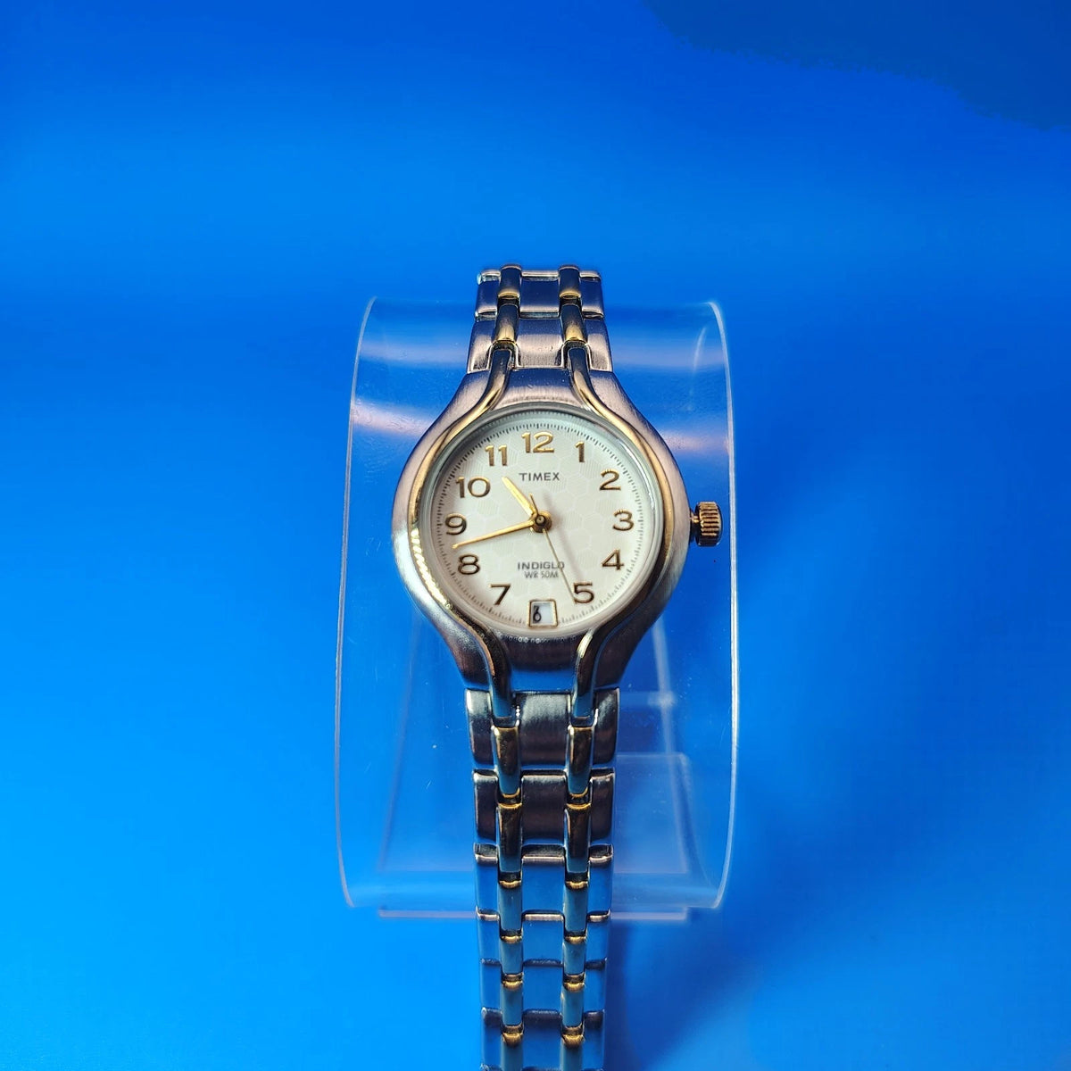 Vintage 2001 Timex Indiglo 27mm Two Tone Women's Quartz Watch Fits 6.75 & Below