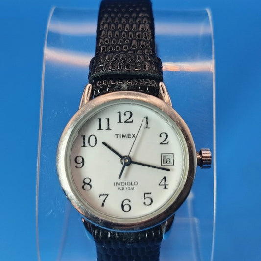 Vintage 1990s Timex Indiglo Date 25mm Women's Quartz Watch Fits 6.5 And Smaller