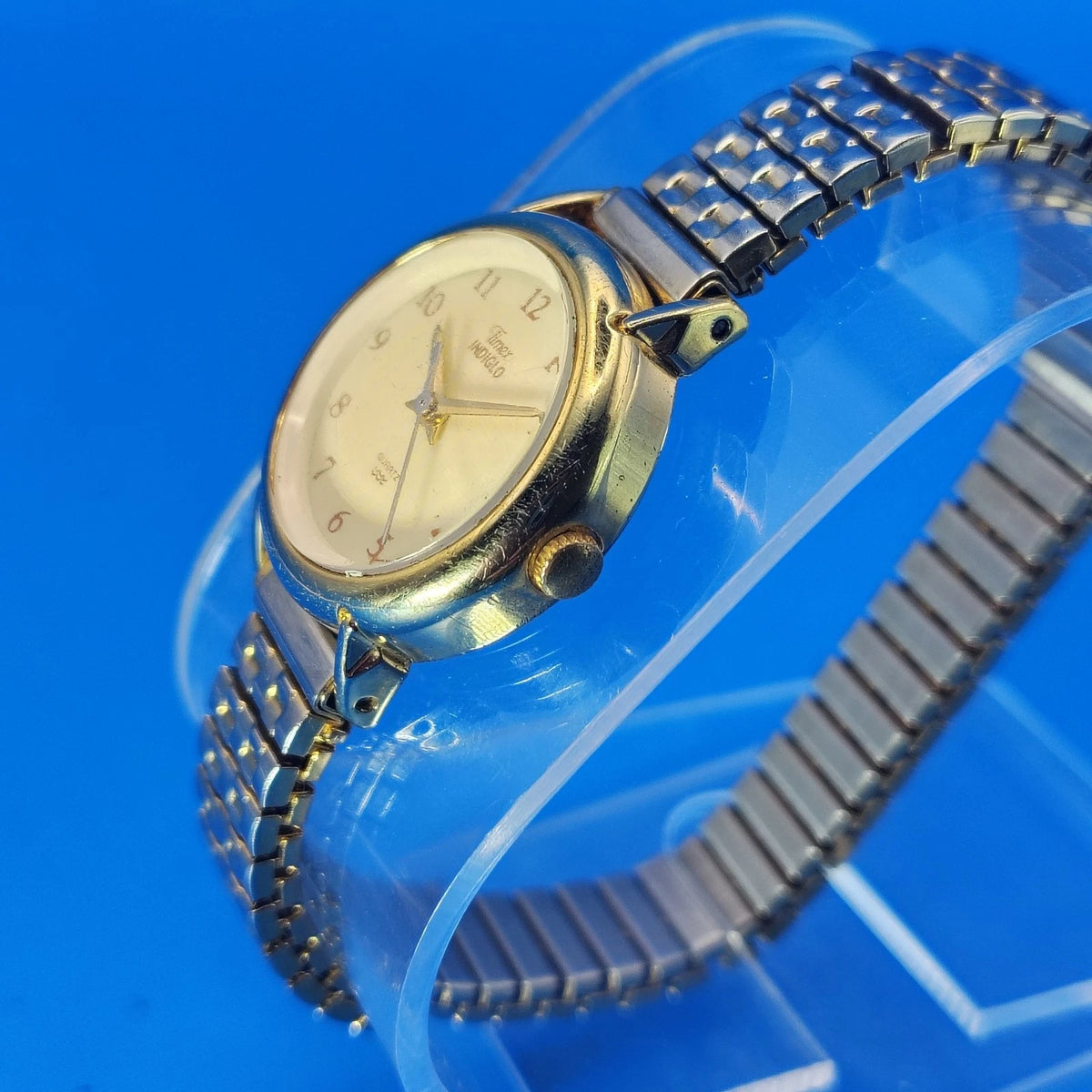 Vintage 1997 Timex Indiglo 24mm Women's Quartz Watch Stretch Bracelet Restored