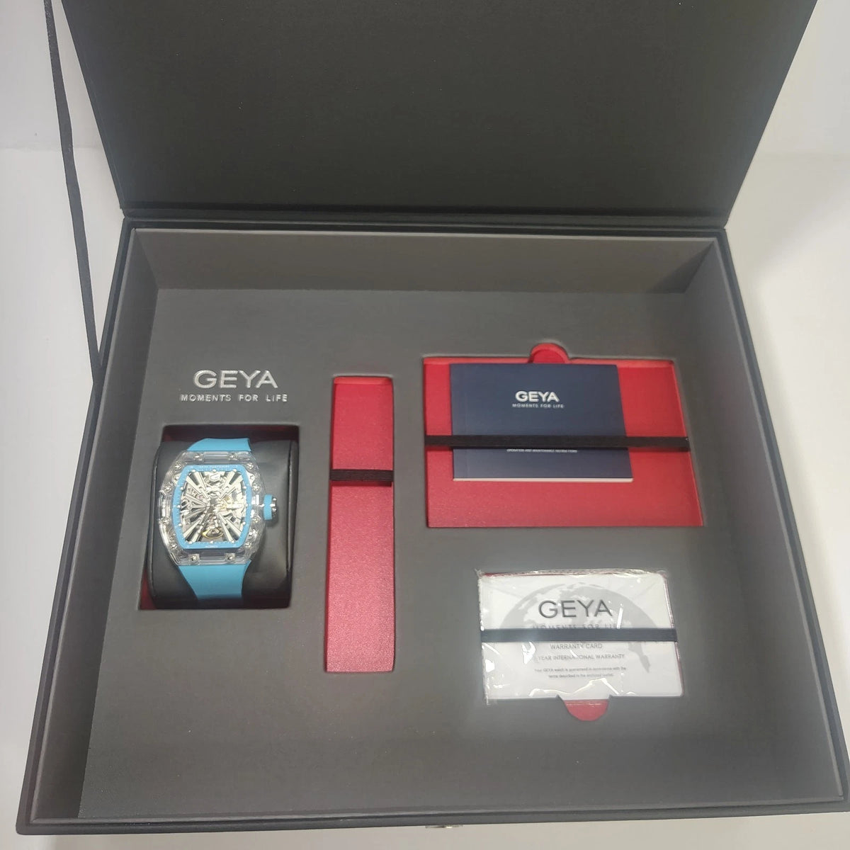 2026 Geya G78190 Crystal Shell Series 55mm Mens Automatic Watch Full Box Set