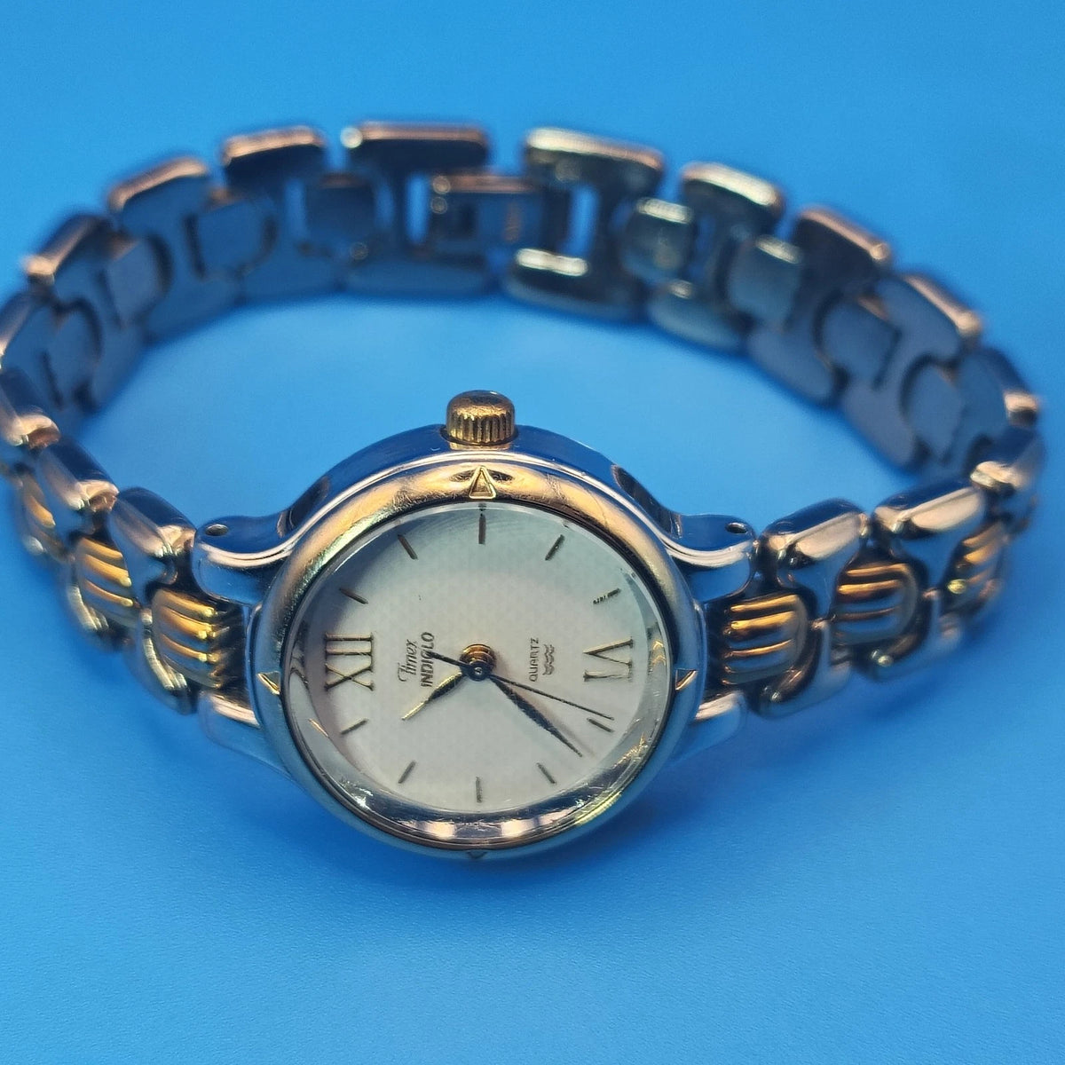 Vintage 1996 Timex Indiglo Two Tone 24mm Women's Quartz Watch Fully Restored