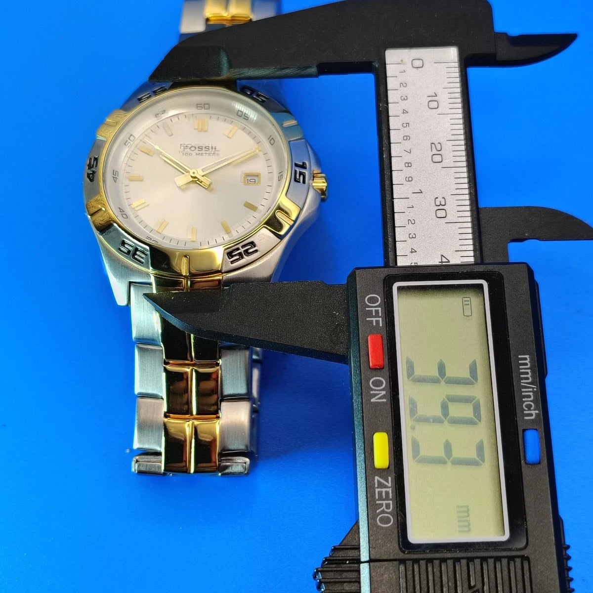 New! Vintage 2001 Fossil PR-5340 Two Tone Date 40mm Mens Quartz Watch Full Set
