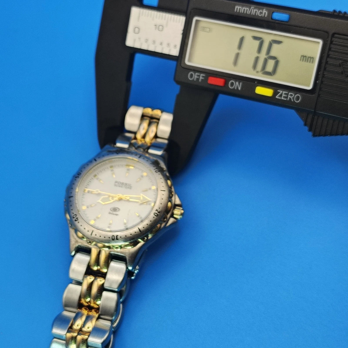 Vintage 1996 Fossil Blue 34mm Two Tone Women's Quartz Watch Lume Fully Restored