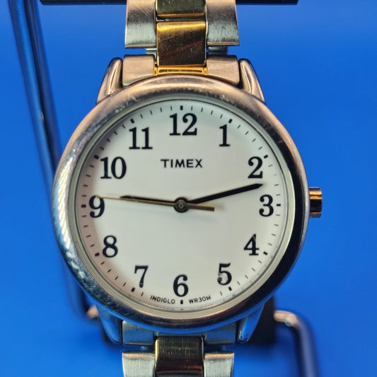 Vintage 2002 Timex Easy Reader Two Tone 25mm Women's Quartz Watch SS Bracelet