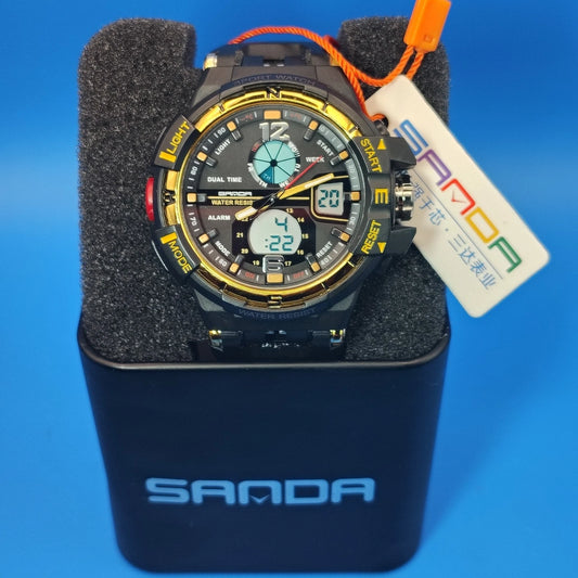 Sanda Ana-Digi Date 46mm Mens Quartz Military Sport Watch With Lume In Box