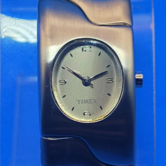 Vintage 1997 Timex Wave Link Heavy Cuff 25mm Women's Quartz Watch Fully Restored