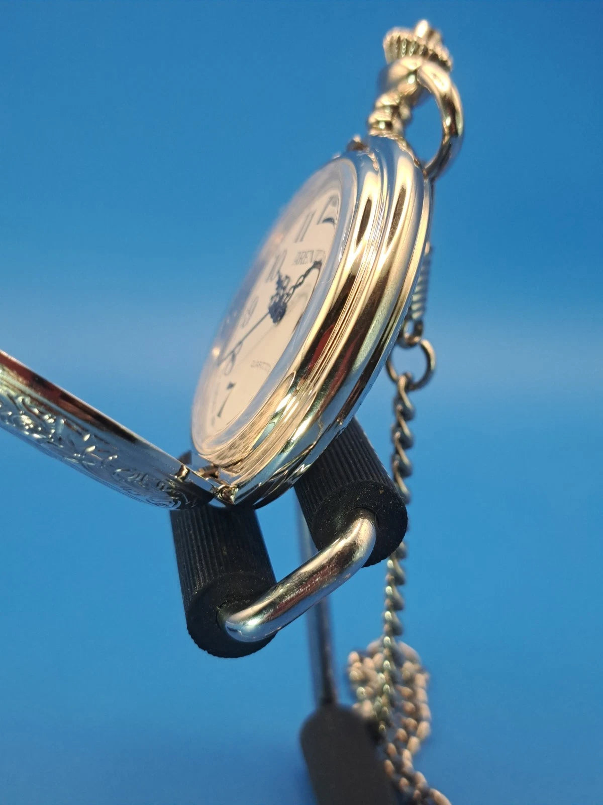 Vintage 2005 Arenix Hunter Engraved 46mm Mens Pocket Watch With Chain Restored