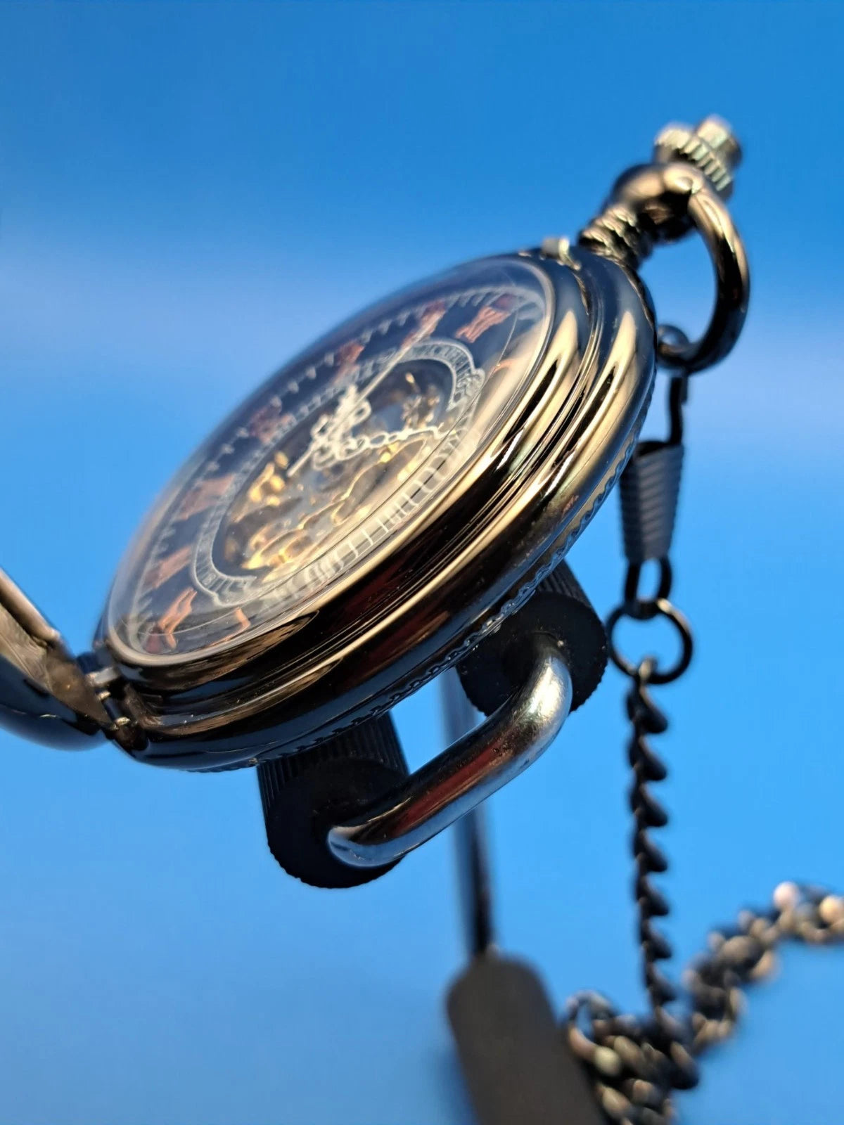 Vintage 2016 Caifu Men's Mechanical Dragon Skeleton Pocket Watch Restored