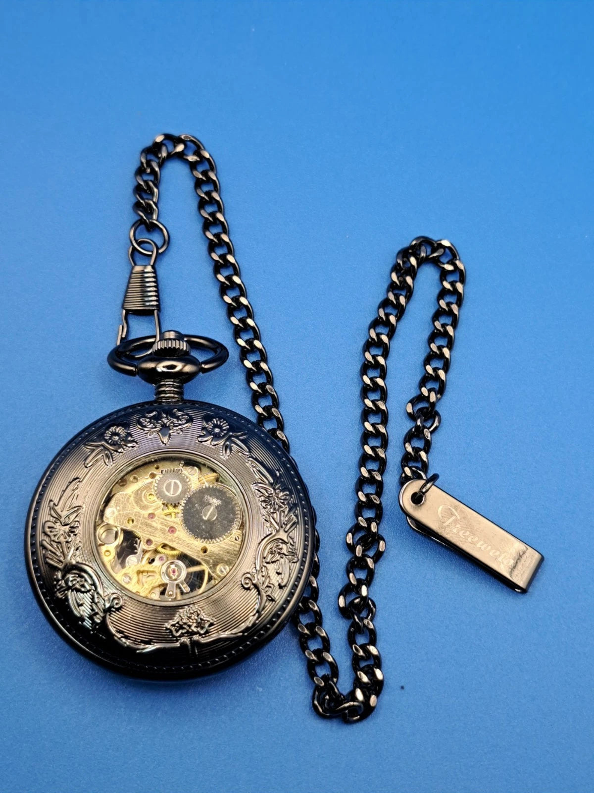 Vintage 2016 Caifu Men's Mechanical Dragon Skeleton Pocket Watch Restored