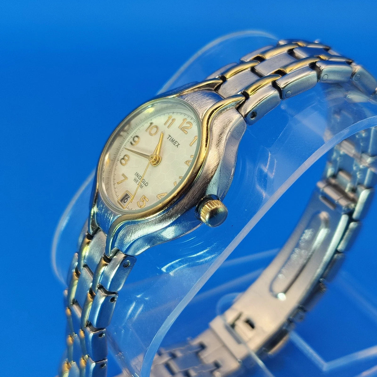 Vintage 2001 Timex Indiglo 27mm Two Tone Women's Quartz Watch Fits 6.75 & Below