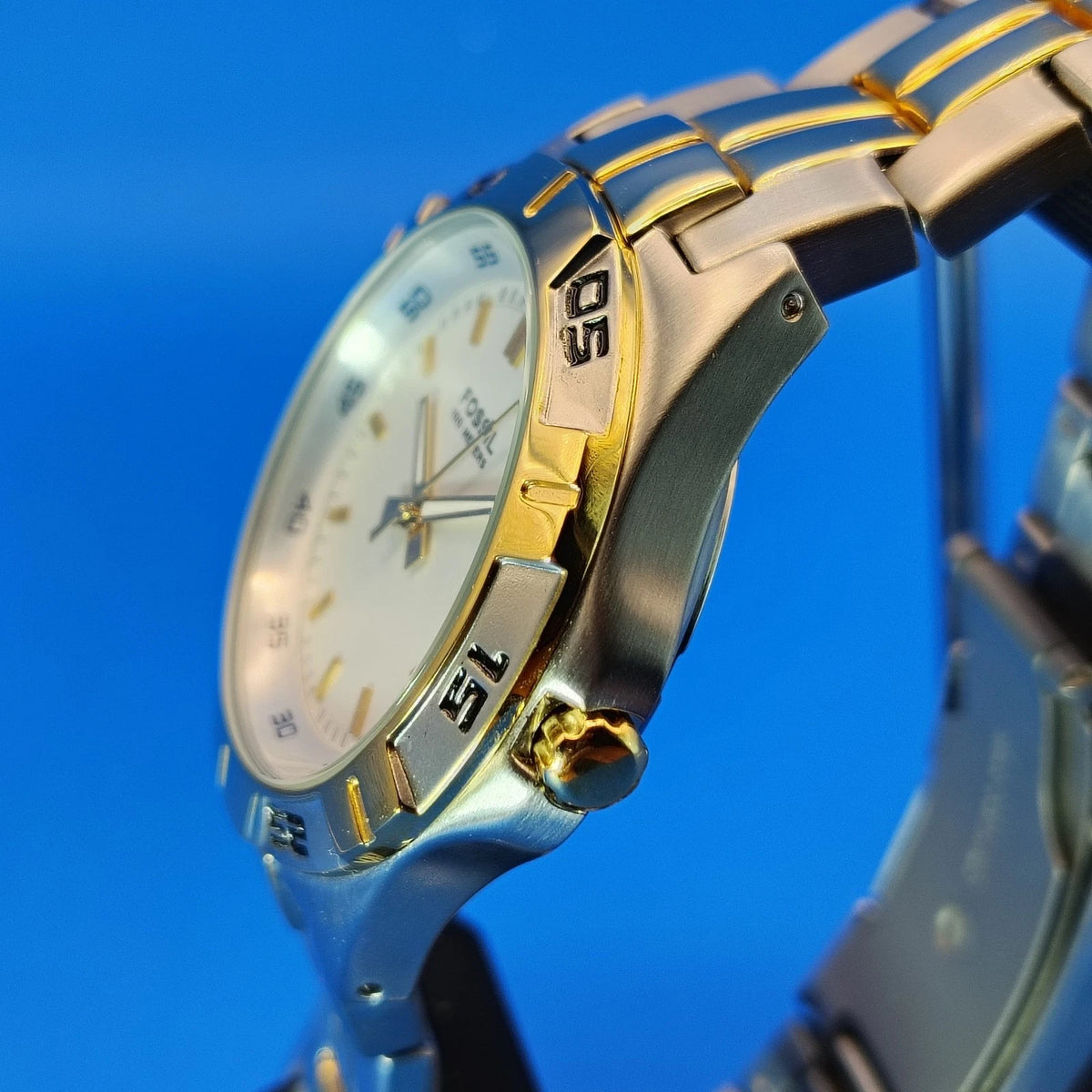 New! Vintage 2001 Fossil PR-5340 Two Tone Date 40mm Mens Quartz Watch Full Set