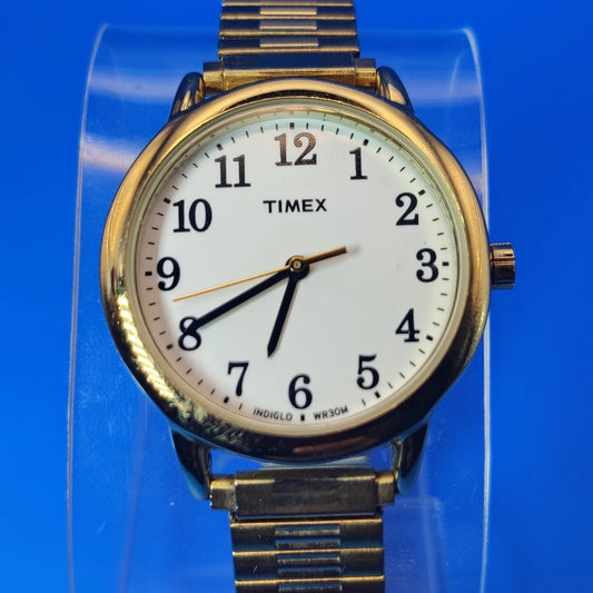 Vintage 2007 Timex Indiglo 30mm Women's Quartz Watch Gold Tone Stretch Bracelet