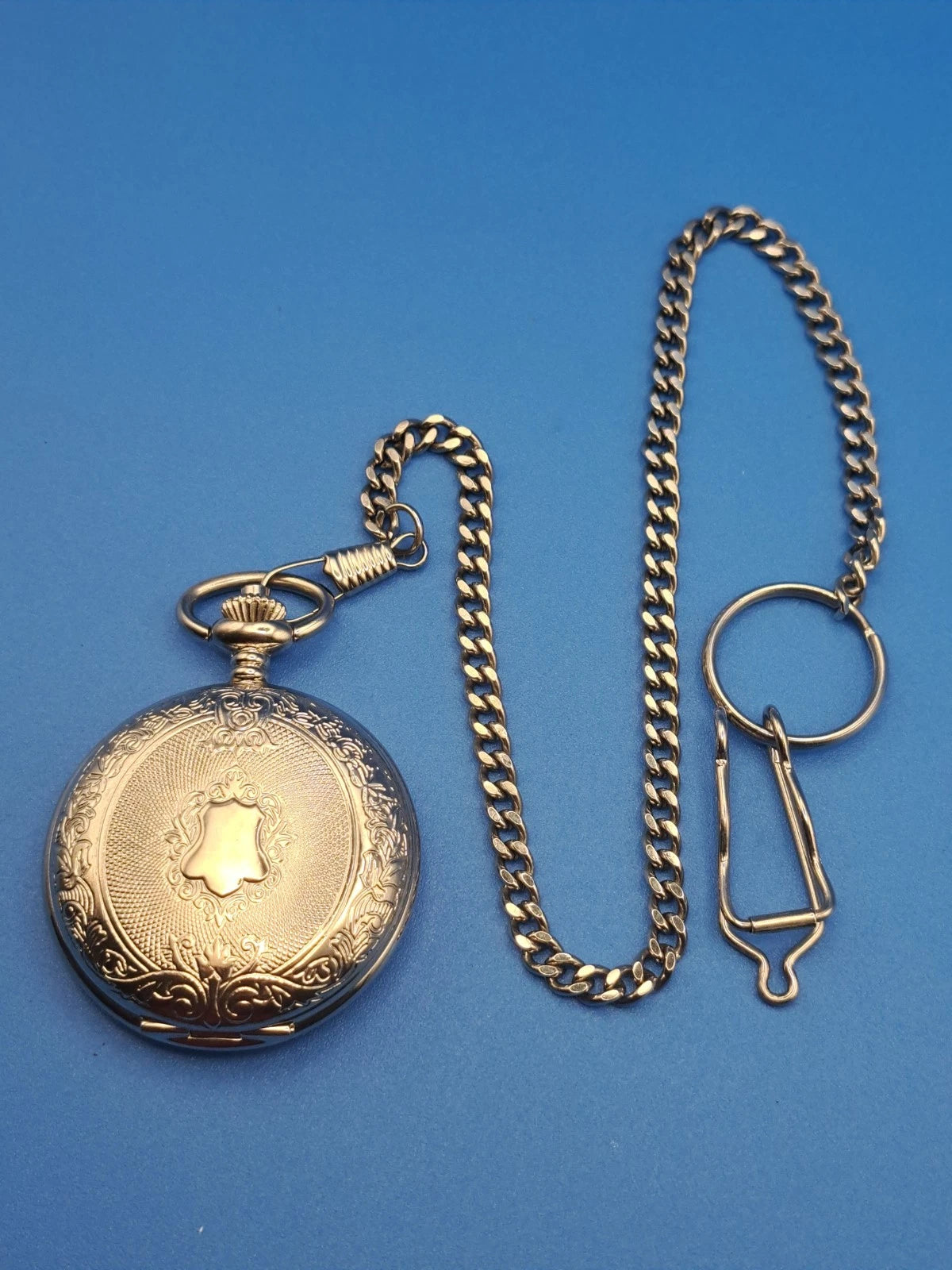Vintage 2005 Arenix Hunter Engraved 46mm Mens Pocket Watch With Chain Restored