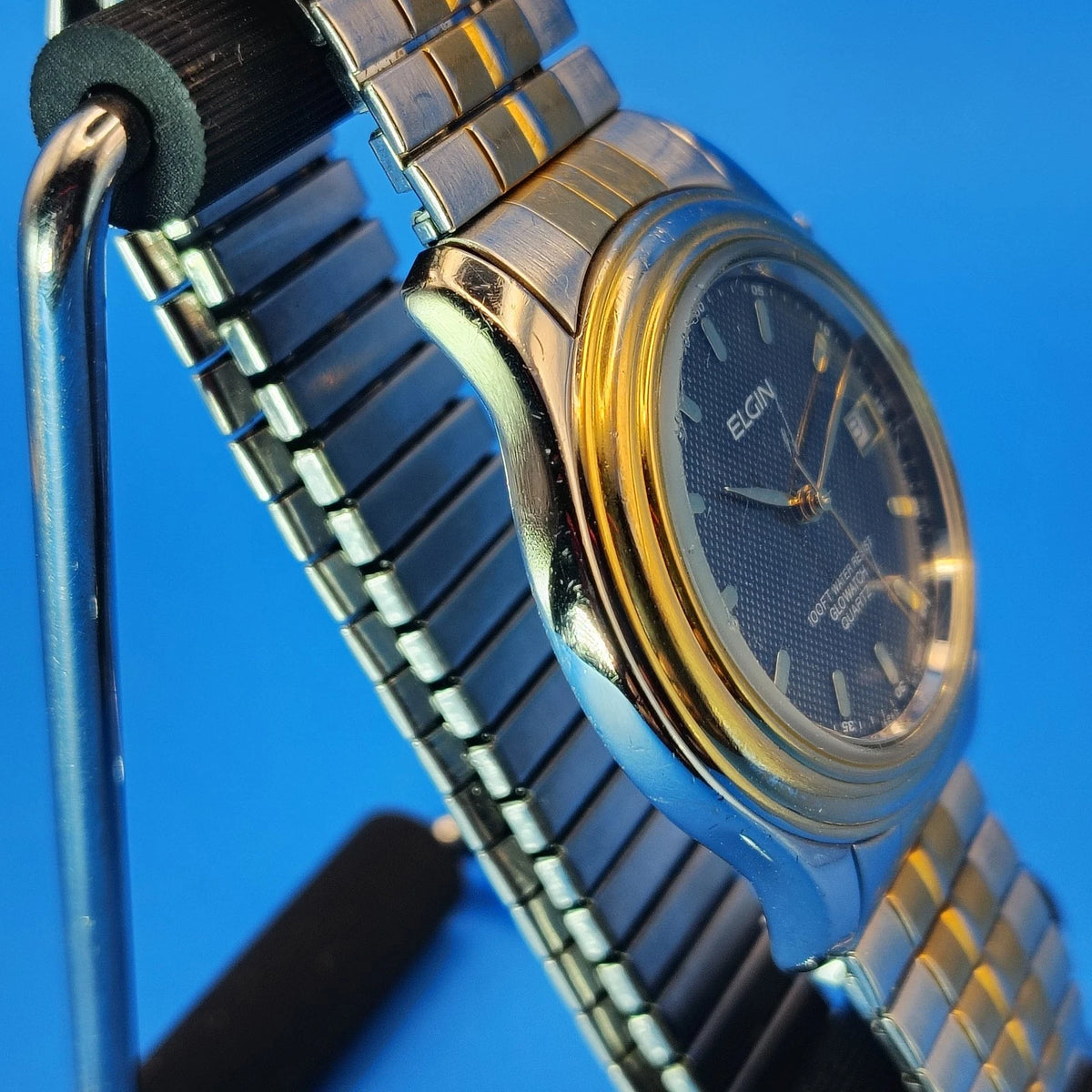 Vintage 1996 Elgin Glowatch Date Two Tone 32mm Mens Quartz Dress Watch Restored