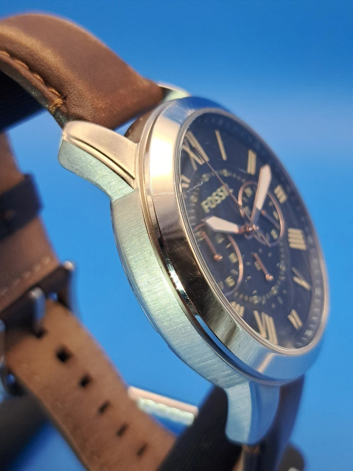 Vintage 2014 Fossil Chronograph Roman Numeral 44mm Mens Quartz Watch Restored